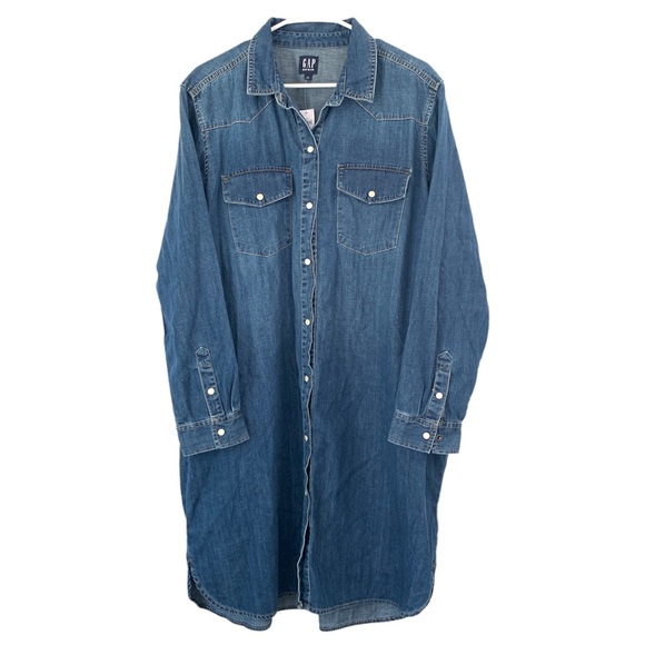 GAP Chambray Denim Snap Button Long Sleeve Dress - Picture 2 of 7